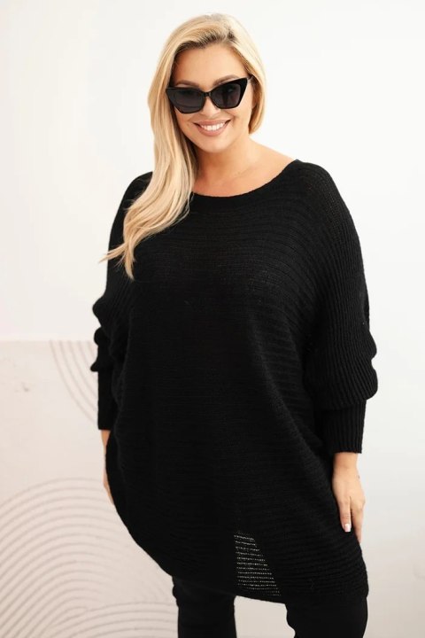 Sweter damski Plus Size z moherem ponczo czarny Sweter damski Plus Size z moherem ponczo czarny