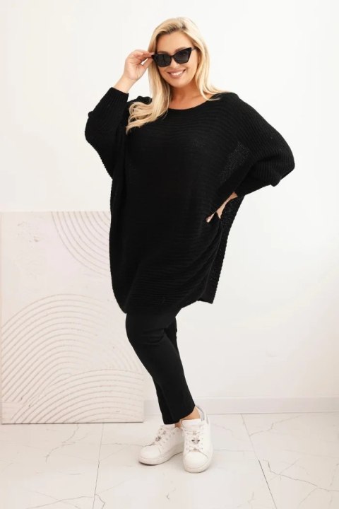 Sweter damski Plus Size z moherem ponczo czarny Sweter damski Plus Size z moherem ponczo czarny