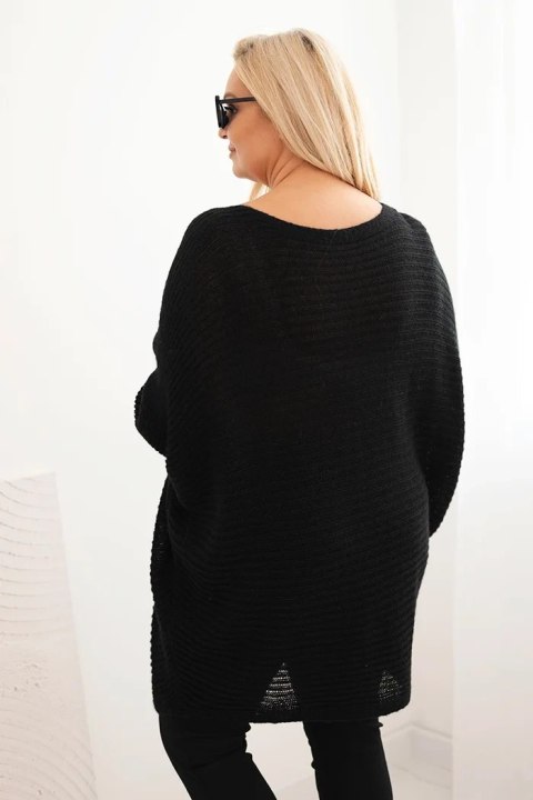 Sweter damski Plus Size z moherem ponczo czarny Sweter damski Plus Size z moherem ponczo czarny