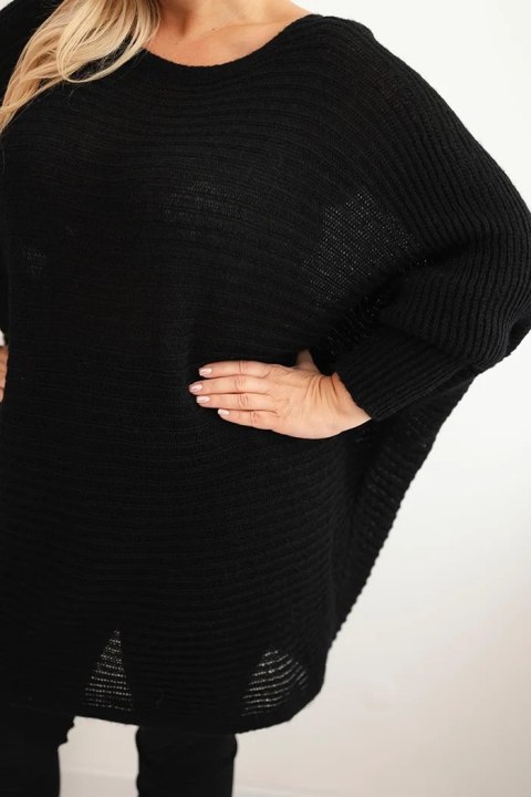 Sweter damski Plus Size z moherem ponczo czarny Sweter damski Plus Size z moherem ponczo czarny