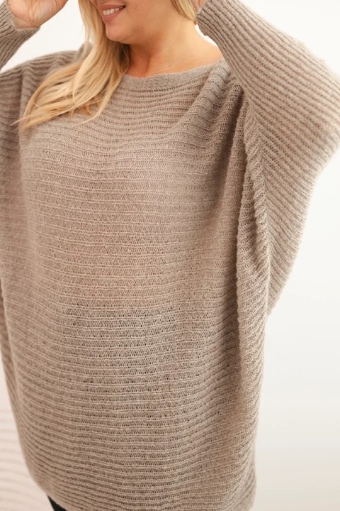 Sweter damski Plus Size z moherem ponczo fango Sweter damski Plus Size z moherem ponczo fango