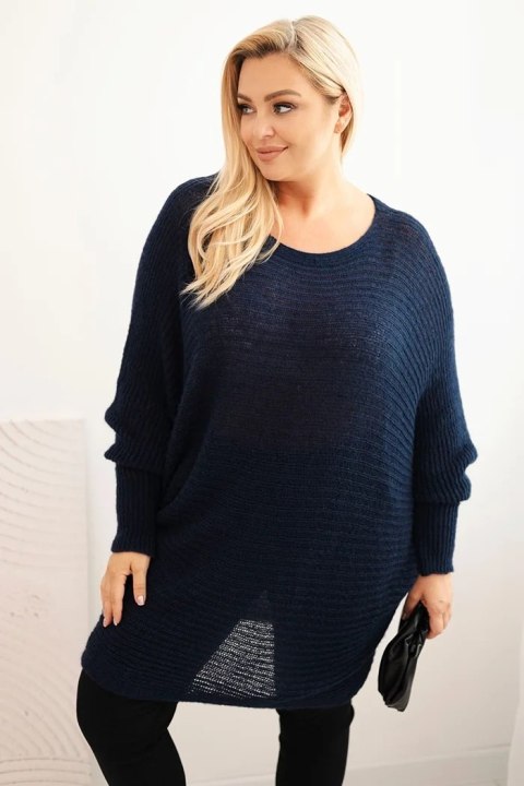 Sweter damski Plus Size z moherem ponczo granatowy Sweter damski Plus Size z moherem ponczo granatowy