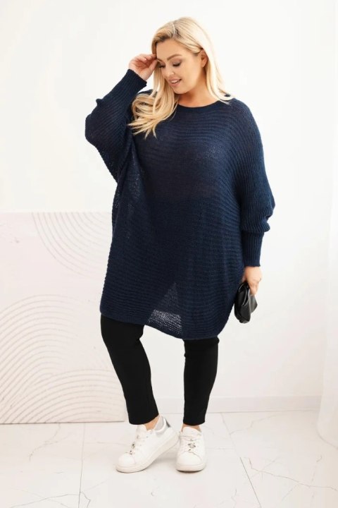 Sweter damski Plus Size z moherem ponczo granatowy Sweter damski Plus Size z moherem ponczo granatowy