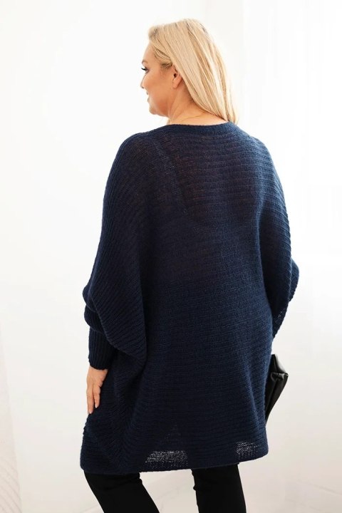 Sweter damski Plus Size z moherem ponczo granatowy Sweter damski Plus Size z moherem ponczo granatowy