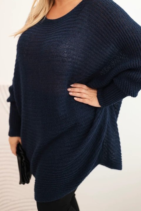 Sweter damski Plus Size z moherem ponczo granatowy Sweter damski Plus Size z moherem ponczo granatowy