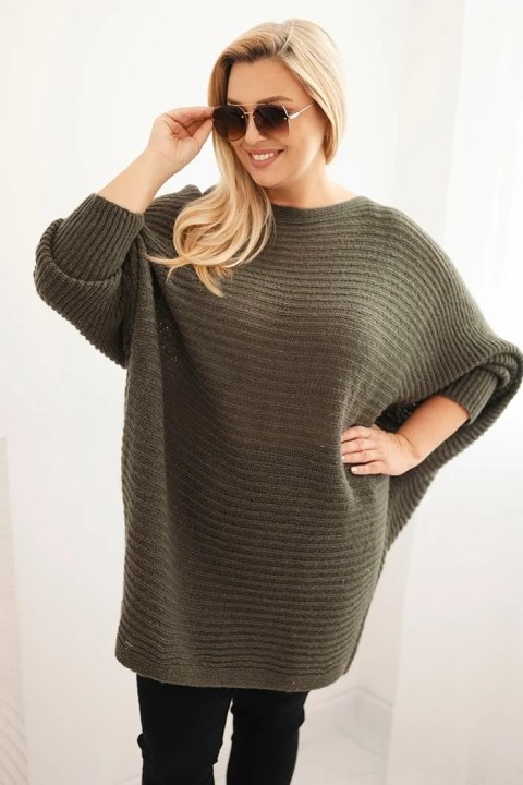 Sweter damski Plus Size z moherem ponczo khaki Sweter damski Plus Size z moherem ponczo khaki