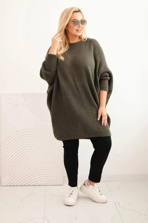 Sweter damski Plus Size z moherem ponczo khaki Sweter damski Plus Size z moherem ponczo khaki
