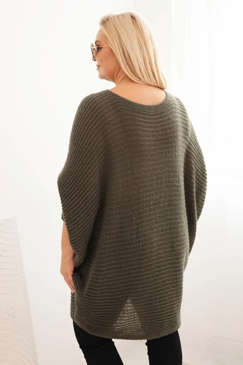 Sweter damski Plus Size z moherem ponczo khaki Sweter damski Plus Size z moherem ponczo khaki