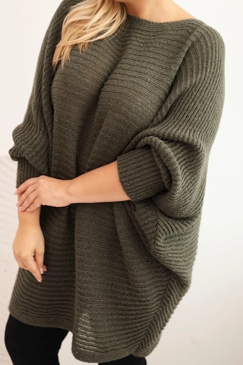 Sweter damski Plus Size z moherem ponczo khaki Sweter damski Plus Size z moherem ponczo khaki