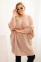 Sweter damski Plus Size z moherem ponczo pudrowy róż