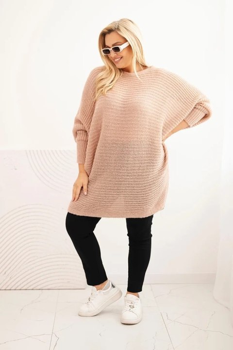 Sweter damski Plus Size z moherem ponczo pudrowy róż Sweter damski Plus Size z moherem ponczo pudrowy róż