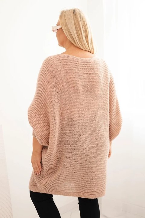 Sweter damski Plus Size z moherem ponczo pudrowy róż Sweter damski Plus Size z moherem ponczo pudrowy róż