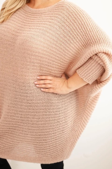 Sweter damski Plus Size z moherem ponczo pudrowy róż Sweter damski Plus Size z moherem ponczo pudrowy róż