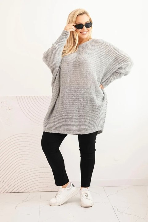 Sweter damski Plus Size z moherem ponczo szary Sweter damski Plus Size z moherem ponczo szary