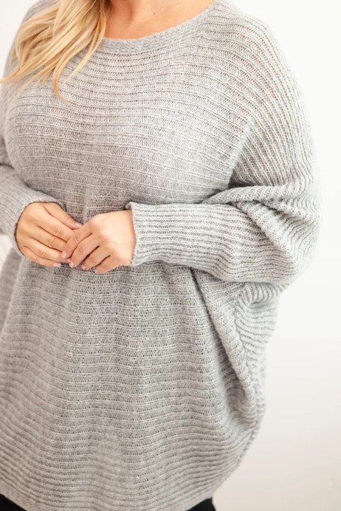 Sweter damski Plus Size z moherem ponczo szary Sweter damski Plus Size z moherem ponczo szary