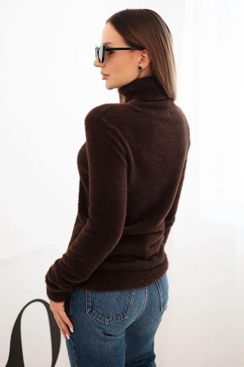 Sweter damski alpaka z golfem brązowy Sweter damski alpaka z golfem brązowy