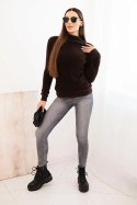 Sweter damski alpaka z półgolfem brązowy