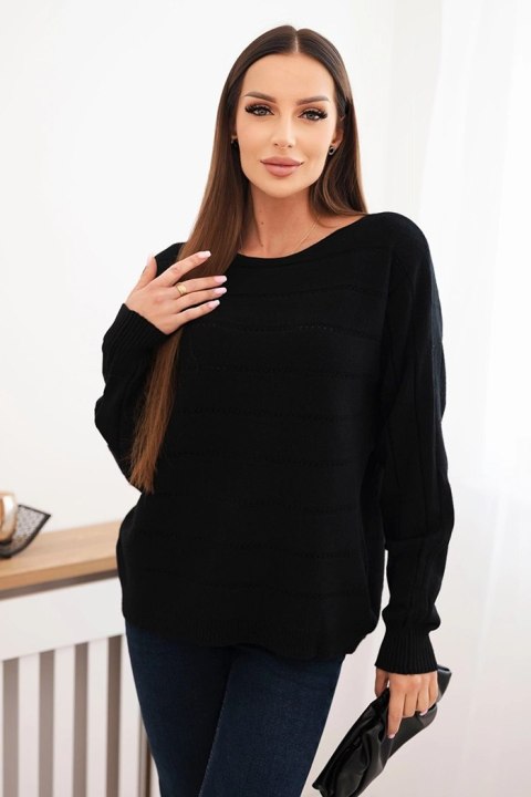 Sweter damski wiskozowy z ażurowym wzorem i długim rękawem czarny Sweter damski wiskozowy z ażurowym wzorem i długim rękawem czarny