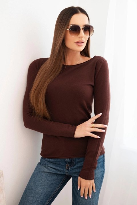 Sweter damski wiskozowy z okrągłym dekoltem i dopasowanym fasonem brązowy Sweter damski wiskozowy z okrągłym dekoltem i dopasowanym fasonem brązowy