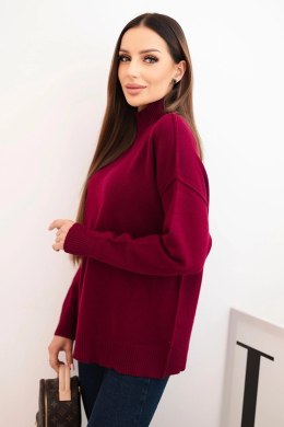 Sweter damski wiskozowy z prążkowanym półgolfem i luźnym fasonem bordowy