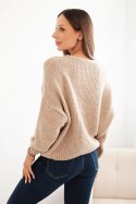 Sweter damski z dekoltem V i guzikami camelowy