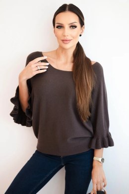 Sweter damski z ozdobnym mankietem brązowy