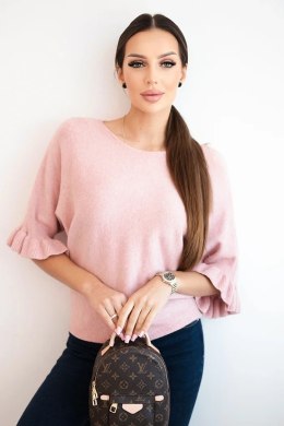 Sweter damski z ozdobnym mankietem ciemny pudrowy róż