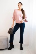 Sweter damski z ozdobnym mankietem ciemny pudrowy róż
