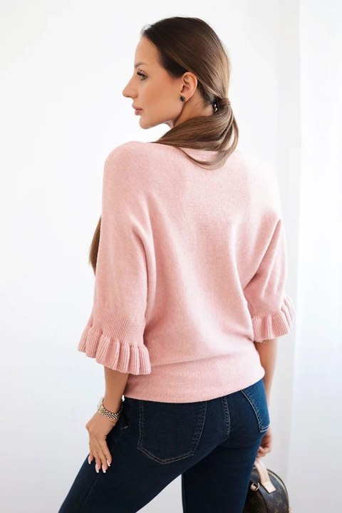 Sweter damski z ozdobnym mankietem ciemny pudrowy róż Sweter damski z ozdobnym mankietem ciemny pudrowy róż