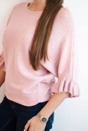 Sweter damski z ozdobnym mankietem ciemny pudrowy róż