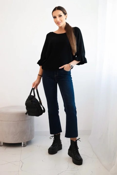 Sweter damski z ozdobnym mankietem czarny Sweter damski z ozdobnym mankietem czarny