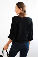 Sweter damski z ozdobnym mankietem czarny