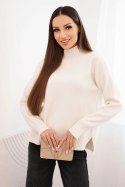 Sweter damski z półgolfem wiskozowy o luźnym kroju beżowy