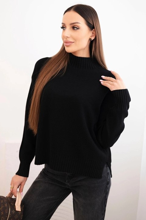 Sweter damski z półgolfem wiskozowy o luźnym kroju czarny Sweter damski z półgolfem wiskozowy o luźnym kroju czarny