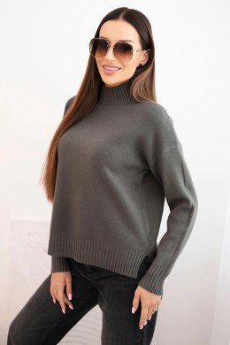 Sweter damski z półgolfem wiskozowy o luźnym kroju khaki