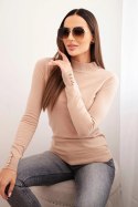 Sweter damski z wiskozy ze stójką i ozdobnymi guzikami na rękawach camelowy