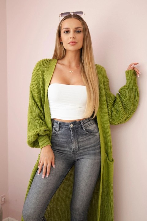 Sweter długi kardigan oliwkowy Sweter długi kardigan oliwkowy