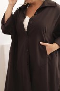 Bluza Narzutka damska Plus Size Punto z bawełną i guzikami brązowa  