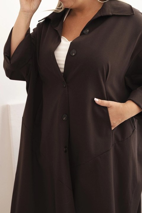Bluza Narzutka damska Plus Size Punto z bawełną i guzikami brązowa  