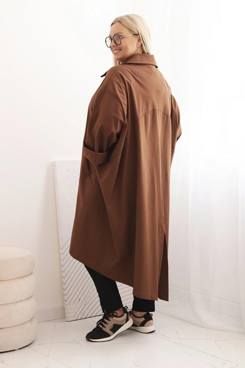 Bluza Narzutka damska Plus Size Punto z bawełną i guzikami czekoladowa  