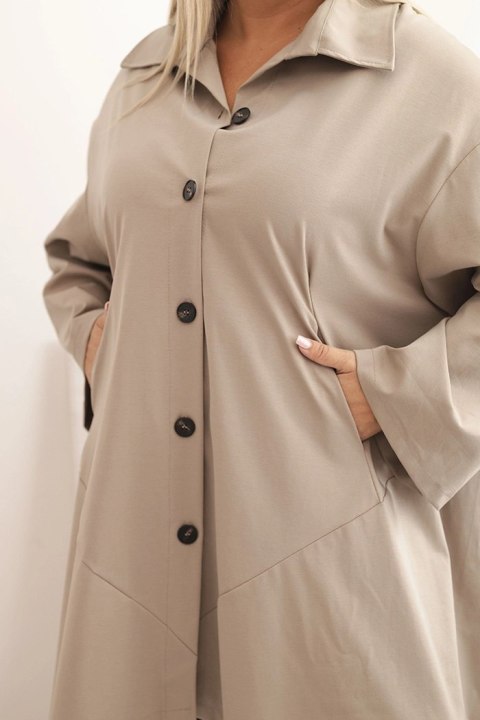 Bluza Narzutka damska Plus Size Punto z bawełną i guzikami fango  