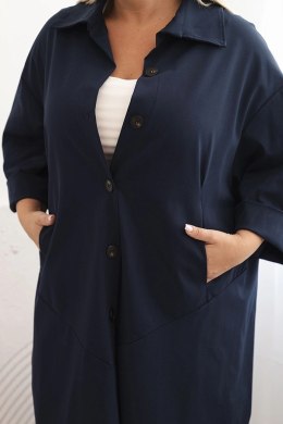 Bluza Narzutka damska Plus Size Punto z bawełną i guzikami granatowa  