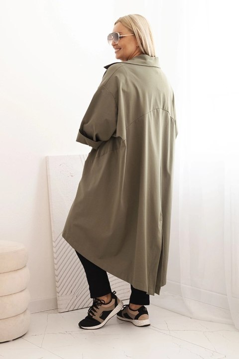 Bluza Narzutka damska Plus Size Punto z bawełną i guzikami khaki  