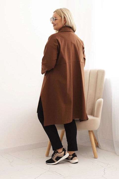 Bluza Narzutka damska Plus Size Punto z bawełną zapinana na guzik czekoladowa  