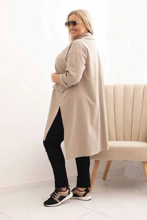 Bluza Narzutka damska Plus Size Punto z bawełną zapinana na guzik fango  