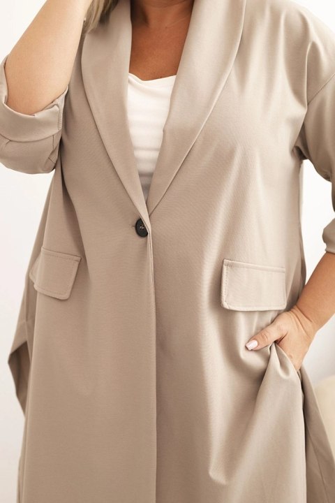 Bluza Narzutka damska Plus Size Punto z bawełną zapinana na guzik fango  