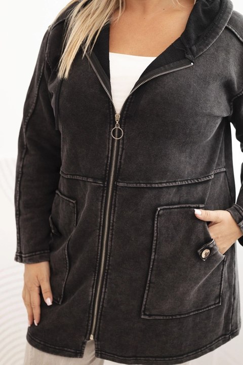 Bluza damska Plus Size dekatyzowana z kapturem i kieszeniami czarna  