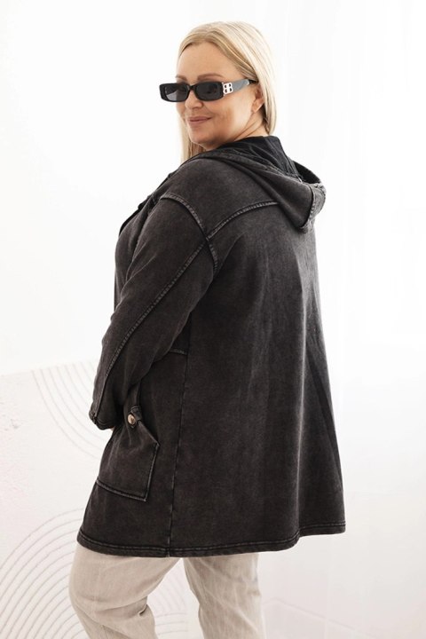 Bluza damska Plus Size dekatyzowana z kapturem i kieszeniami czarna  