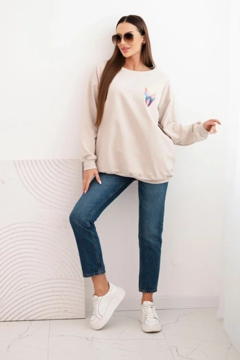 Bluza damska oversize z bawełny z kolorowymi skrzydłami na plecach beżowa Bluza damska oversize z bawełny z kolorowymi skrzydłami na plecach beżowa