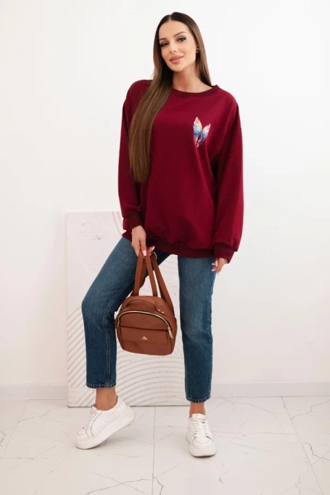 Bluza damska oversize z bawełny z kolorowymi skrzydłami na plecach bordowa Bluza damska oversize z bawełny z kolorowymi skrzydłami na plecach bordowa